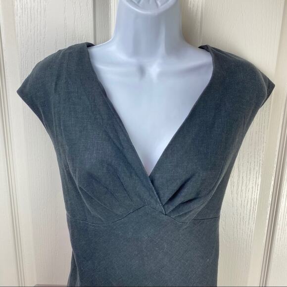 Floral Embroidered Linen Sheath Dress Gray 6 AGB Beyer California - Picture 2 of 6